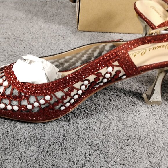 Venus Celia Shoes Womens Size 8.5 Red Studded Slingback Heels Pointed Toe Mesh - Picture 8 of 13